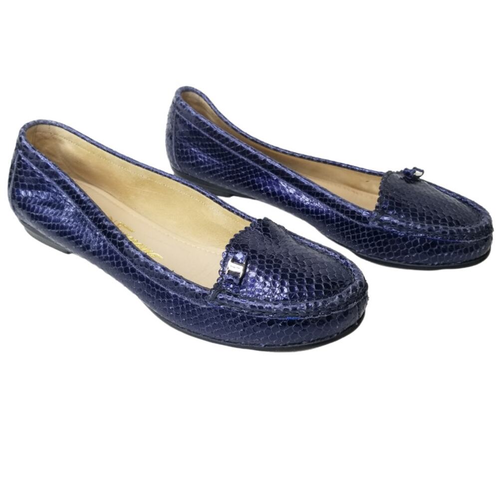 Vintage Salvadore Feragamo Python Loafers, Women's Blue Size 8